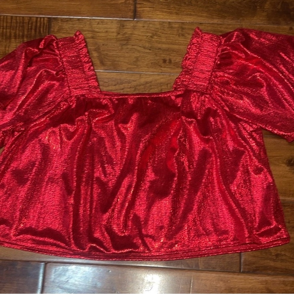 QUEEN OF SPARKLES Red Shimmer Blouse. Never worn.